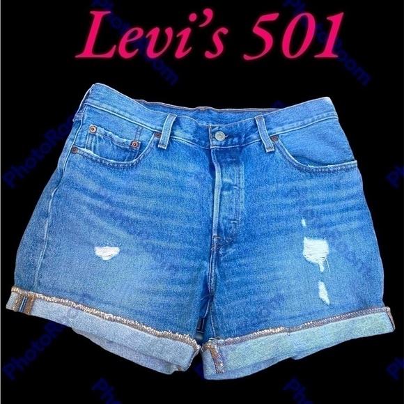 Levi’s 501 button fly size 29 medium wash distressed shorts. Just like new! - Picture 9 of 15
